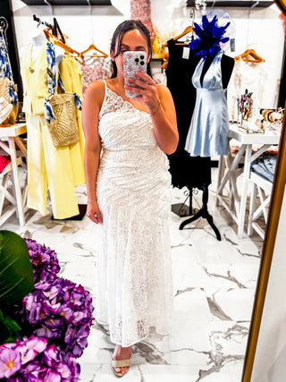 Lace Me Away Midi Dress (White)