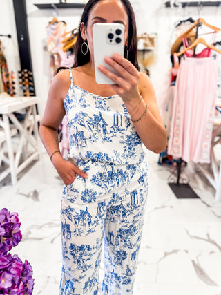 French Countryside Printed Pants (Blue)