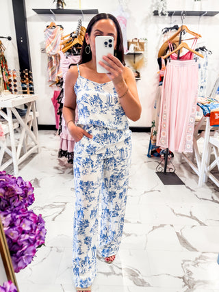 French Countryside Printed Pants (Blue)