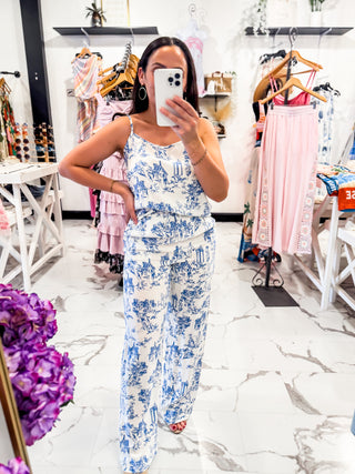 French Countryside Printed Pants (Blue)