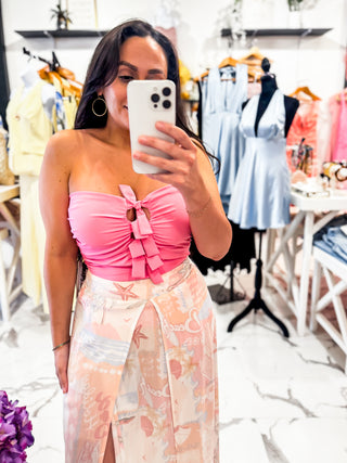Add a Bow Ruched Top (Pink)