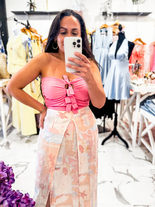 Add a Bow Ruched Top (Pink)