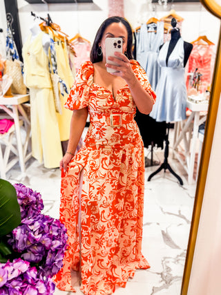 Sunset Spritz Belted Maxi Dress (Orange)