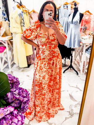 Sunset Spritz Belted Maxi Dress (Orange)