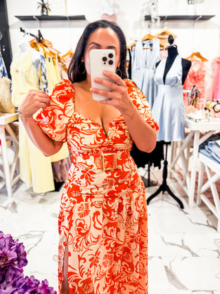 Sunset Spritz Belted Maxi Dress (Orange)