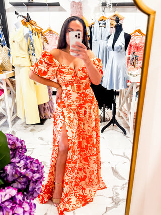 Sunset Spritz Belted Maxi Dress (Orange)