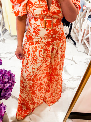 Sunset Spritz Belted Maxi Dress (Orange)