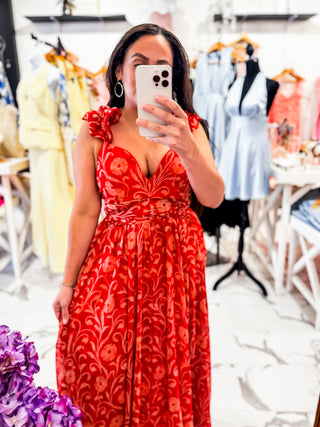 Meet Me in Marbella Ruffle Maxi Dress (Red)