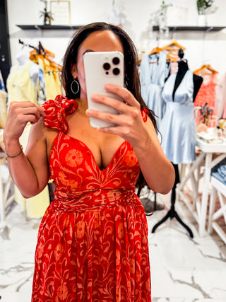 Meet Me in Marbella Ruffle Maxi Dress (Red)