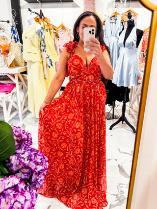 Meet Me in Marbella Ruffle Maxi Dress (Red)