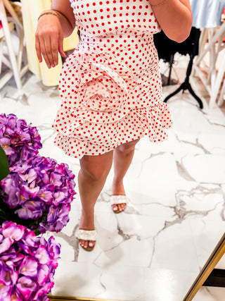 First Place Feelings Polkadot Mini Dress (White/Red)