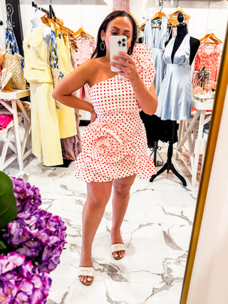 First Place Feelings Polkadot Mini Dress (White/Red)