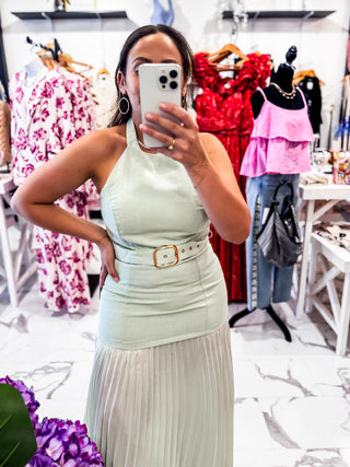 Simple Statement Belted Maxi Dress (Mint)
