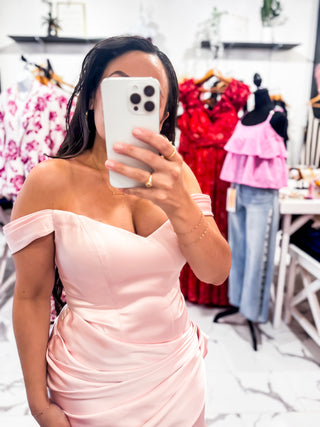 The Grand Entrance Satin Mini Dress (Light Pink)