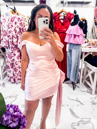 The Grand Entrance Satin Mini Dress (Light Pink)