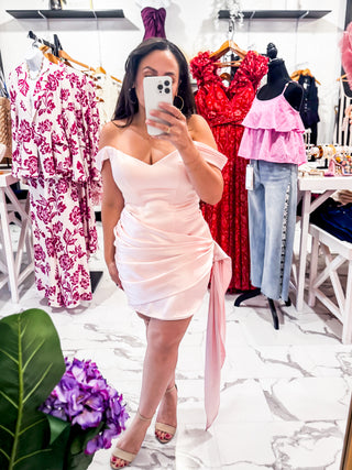 The Grand Entrance Satin Mini Dress (Light Pink)