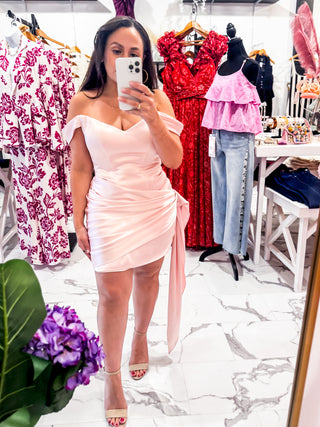 The Grand Entrance Satin Mini Dress (Light Pink)