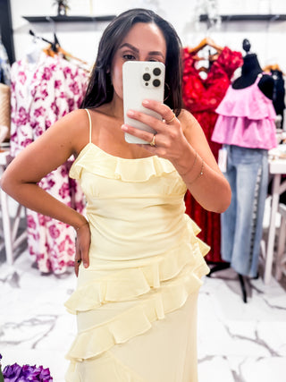 Flirty Fluer Ruffle Maxi Dress (Lemon)