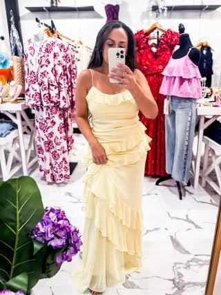 Flirty Fluer Ruffle Maxi Dress (Lemon)