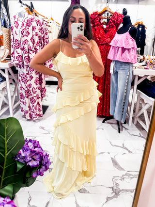 Flirty Fluer Ruffle Maxi Dress (Lemon)
