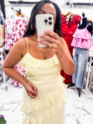 Flirty Fluer Ruffle Maxi Dress (Lemon)
