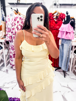 Flirty Fluer Ruffle Maxi Dress (Lemon)