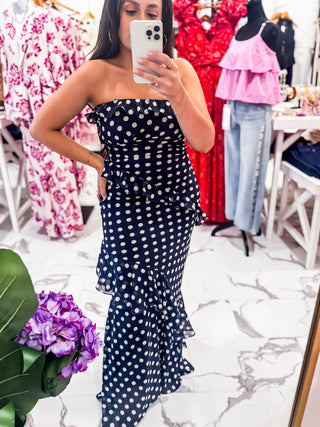 All Dressed Up Polka Dot Maxi Dress (Navy)