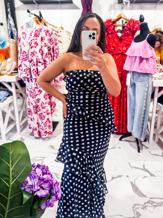 All Dressed Up Polka Dot Maxi Dress (Navy)