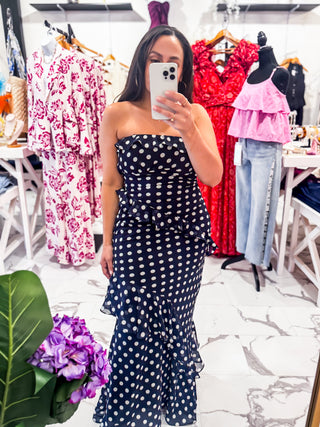 All Dressed Up Polka Dot Maxi Dress (Navy)