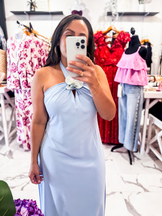 Venetian Dreams Halter Dress (Blue)