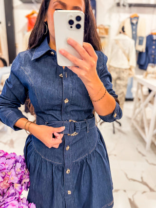 Belted Medium Wash Winter Denim Dress