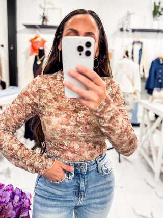 Heart On The Line Knit Top (Beige Floral)