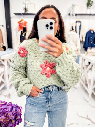 Flower Stitch Knit Winter Sweater 