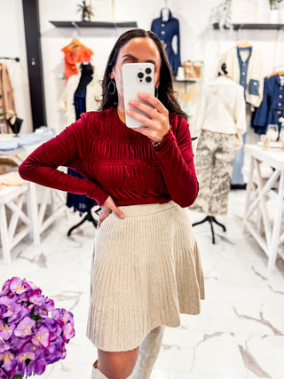 Ruching Wine Long Sleeve Top 