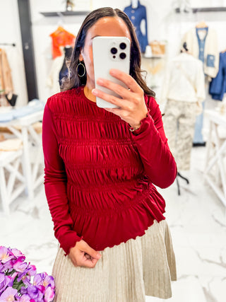 Stretchy Wine Long Sleeve Top