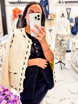 Stitching Cream and Black Cardigan 