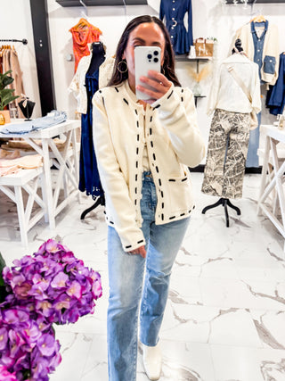 Birch Hollow Button Up Cardigan (Black/Cream)