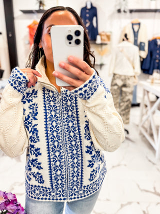 Snowflake Zip Up Knit Cardigan 