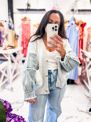 Warm Whispers Denim Sweater (Light gray)