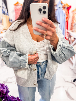 Warm Whispers Denim Sweater (Light gray)