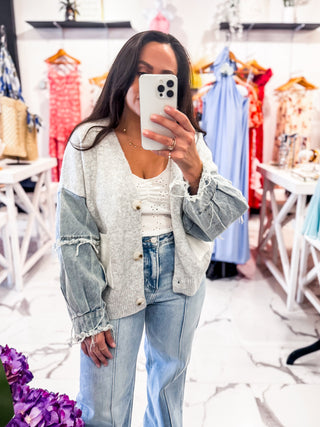 Warm Whispers Denim Sweater (Light gray)