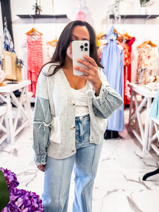Warm Whispers Denim Sweater (Light gray)