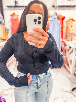 Crossed Your Mind Jacquard Cardigan (Twilight Blue)