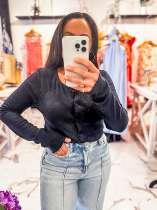 Crossed Your Mind Jacquard Cardigan (Twilight Blue)