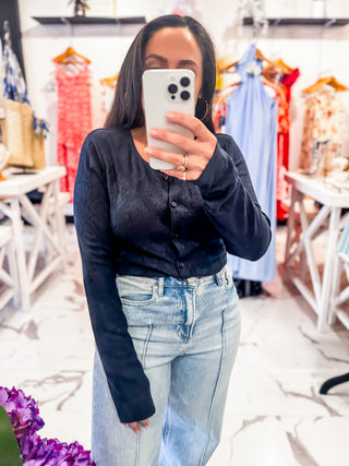 Crossed Your Mind Jacquard Cardigan (Twilight Blue)