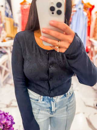 Crossed Your Mind Jacquard Cardigan (Twilight Blue)
