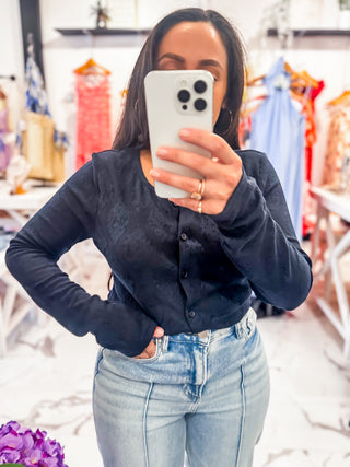 Crossed Your Mind Jacquard Cardigan (Twilight Blue)