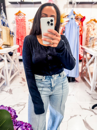 Crossed Your Mind Jacquard Cardigan (Twilight Blue)