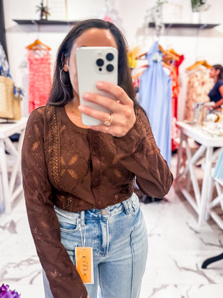 Tell Me a Secret Crochet Cardigan (Chocolate)