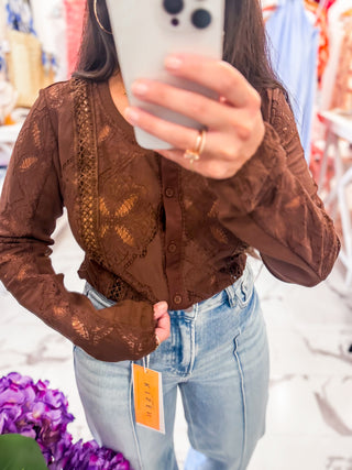 Tell Me a Secret Crochet Cardigan (Chocolate)